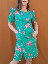 Charger l'image dans la galerie, Robe vintage Joëlle - A pois et fleurs. Taille S, 36, 38