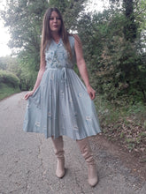 Charger l'image dans la galerie, Robe vintage Virginie - Plissé soleil, vert d'eau fleurie. Taille M, 38, 40