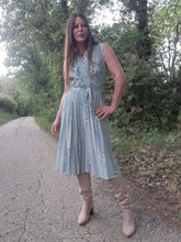 Charger l'image dans la galerie, Robe vintage Virginie - Plissé soleil, vert d'eau fleurie. Taille M, 38, 40