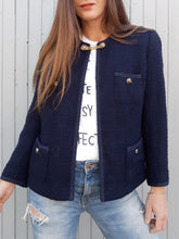 Charger l'image dans la galerie, Veste vintage Charline - Tweed bleu marine. Création Varlay. Taille M, 38, 40. Fabriqué en France.