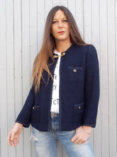 Charger l'image dans la galerie, Veste vintage Charline - Tweed bleu marine. Création Varlay. Taille M, 38, 40. Fabriqué en France.