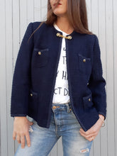 Charger l'image dans la galerie, Veste vintage Charline - Tweed bleu marine. Création Varlay. Taille M, 38, 40. Fabriqué en France.
