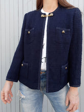 Charger l'image dans la galerie, Veste vintage Charline - Tweed bleu marine. Création Varlay. Taille M, 38, 40. Fabriqué en France.