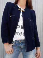 Charger l'image dans la galerie, Veste vintage Charline - Tweed bleu marine. Création Varlay. Taille M, 38, 40. Fabriqué en France.