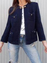 Charger l'image dans la galerie, Veste vintage Charline - Tweed bleu marine. Création Varlay. Taille M, 38, 40. Fabriqué en France.