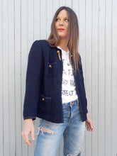 Charger l'image dans la galerie, Veste vintage Charline - Tweed bleu marine. Création Varlay. Taille M, 38, 40. Fabriqué en France.