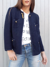 Charger l'image dans la galerie, Veste vintage Charline - Tweed bleu marine. Création Varlay. Taille M, 38, 40. Fabriqué en France.