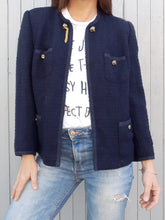 Charger l'image dans la galerie, Veste vintage Charline - Tweed bleu marine. Création Varlay. Taille M, 38, 40. Fabriqué en France.