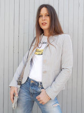 Charger l'image dans la galerie, Veste Irène - A rayures grises et bleues. Manoukian. Taille S, 34, 36