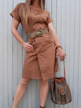 Charger l'image dans la galerie, Sac vintage Victoire - Forme seau. Color block vert kaki et marron. Jules Audrey