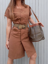 Charger l'image dans la galerie, Sac vintage Victoire - Forme seau. Color block vert kaki et marron. Jules Audrey