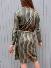 Charger l'image dans la galerie, Robe vintage Florentine - Imprimé moucheté kaki et beige. Taille S, 36, 38. Jean Delfin. Fabriqué en France.