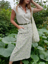Charger l'image dans la galerie, Ensemble vintage Milène - Chemise et jupe en Lin fleuri. Taille S, 36, 38. Made in France. Cyrillus.