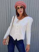 Charger l'image dans la galerie, Blazer vintage Narcisse - Roses blanches. Taille XS ou 34, 36. Made in France
