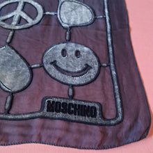 Charger l'image dans la galerie, Echarpe vintage Moschino. Motifs symboles en panne de velours gris. Transparente noire