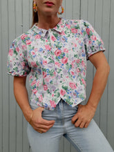 Charger l'image dans la galerie, Chemisier vintage Charlène -En coton fleuri. Taille M, 38, 40. Made in France