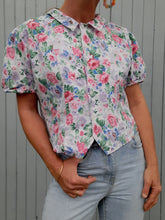 Charger l'image dans la galerie, Chemisier vintage Charlène -En coton fleuri. Taille M, 38, 40. Made in France