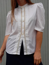 Charger l'image dans la galerie, Chemisier vintage Zaïa - Blanc à plumetis irisés. Taille M, 38, 40