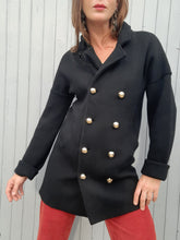 Charger l'image dans la galerie, Cardigan vintage Daphné - Sonia Rykiel noir à boutons dorés. Taille L, 40, 42. Laine de mérinos