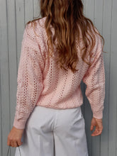 Charger l'image dans la galerie, Gilet vintage Solveig - Maille ajourée rose. Taille XL, 42, 44. Made in France