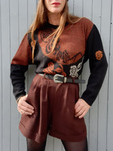 Charger l'image dans la galerie, Pull vintage Lina - Laine noir et marron. Taille L, 40, 42. Made in France.
