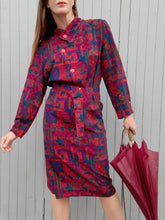 Charger l'image dans la galerie, Robe vintage Gladys - Imprimé coloré abstrait. Taille XXL, 44, 46. Jean Moreux. Made in France