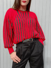 Charger l'image dans la galerie, Pull vintage Flavie - Rouge et gris à soufflets. Taille M, 38, 40. laine.