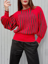 Charger l'image dans la galerie, Pull vintage Flavie - Rouge et gris à soufflets. Taille M, 38, 40. laine.