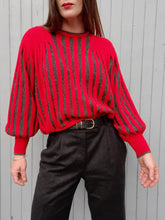 Charger l'image dans la galerie, Pull vintage Flavie - Rouge et gris à soufflets. Taille M, 38, 40. laine.