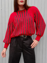 Charger l'image dans la galerie, Pull vintage Flavie - Rouge et gris à soufflets. Taille M, 38, 40. laine.