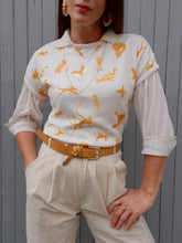 Charger l'image dans la galerie, Pull vintage Aude - Imprimé fantaisies. Taille S, 36, 38. Made in France. Miss De Moriss
