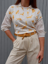 Charger l'image dans la galerie, Pull vintage Aude - Imprimé fantaisies. Taille S, 36, 38. Made in France. Miss De Moriss