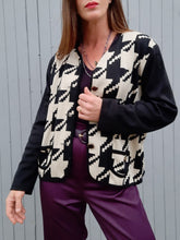Charger l'image dans la galerie, Gilet vintage Félicie - Imprimé pied-de-coq. Taille XXL, 44, 46. Made in France