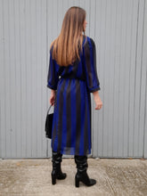 Charger l'image dans la galerie, Robe vintage Denise - Bleu et noire à rayures. Taille XXL, 44, 46