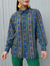 Charger l'image dans la galerie, Chemisier vintage Amelle - Rayures et cachemires. Taille L, 40, 42