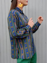 Charger l'image dans la galerie, Chemisier vintage Amelle - Rayures et cachemires. Taille L, 40, 42