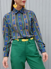Charger l'image dans la galerie, Chemisier vintage Amelle - Rayures et cachemires. Taille L, 40, 42