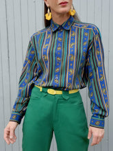 Charger l'image dans la galerie, Chemisier vintage Amelle - Rayures et cachemires. Taille L, 40, 42