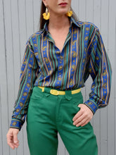 Charger l'image dans la galerie, Chemisier vintage Amelle - Rayures et cachemires. Taille L, 40, 42