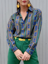 Charger l'image dans la galerie, Chemisier vintage Amelle - Rayures et cachemires. Taille L, 40, 42