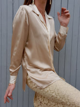 Charger l'image dans la galerie, Chemisier vintage Lolly - Ivoire et champagne. Taille M, 38, 40. Made in France