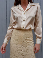 Charger l'image dans la galerie, Chemisier vintage Lolly - Ivoire et champagne. Taille M, 38, 40. Made in France
