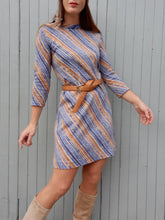 Charger l'image dans la galerie, Robe vintage Josiane - Rayures abstraites. Taille S, 36, 38. 3 Suisses. Made in France