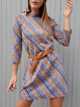 Charger l'image dans la galerie, Robe vintage Josiane - Rayures abstraites. Taille S, 36, 38. 3 Suisses. Made in France
