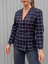 Charger l'image dans la galerie, Blazer vintage Phoebe - Bleu marine à carreaux. Taille M, 38, 40. Made in France.