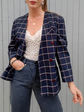 Charger l'image dans la galerie, Blazer vintage Phoebe - Bleu marine à carreaux. Taille M, 38, 40. Made in France.