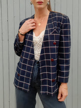 Charger l'image dans la galerie, Blazer vintage Phoebe - Bleu marine à carreaux. Taille M, 38, 40. Made in France.