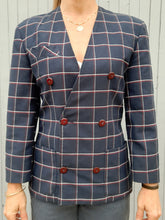 Charger l'image dans la galerie, Blazer vintage Phoebe - Bleu marine à carreaux. Taille M, 38, 40. Made in France.