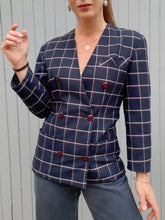 Charger l'image dans la galerie, Blazer vintage Phoebe - Bleu marine à carreaux. Taille M, 38, 40. Made in France.