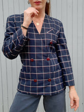Charger l'image dans la galerie, Blazer vintage Phoebe - Bleu marine à carreaux. Taille M, 38, 40. Made in France.